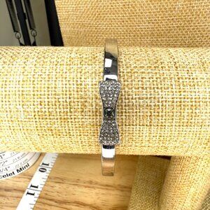 Kate Spade Silver-Tone Bow Hinged Bangle Bracelet With Rhinestones For Women